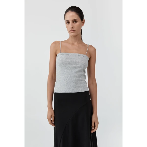 St. Agni Organic Cotton Square Neck Cami in Grey Marle, view 2