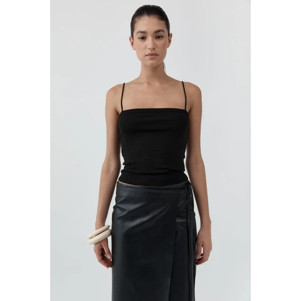 St. Agni Organic Cotton Square Neck Cami in Jet Black, view 2