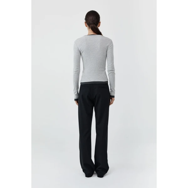 St. Agni Organic Cotton V Neck Long Sleeve Top in Grey Marle, view 5