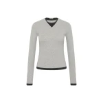 St. Agni Organic Cotton V Neck Long Sleeve Top in Grey Marle