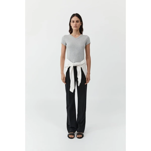 St. Agni Organic Cotton V Neck Tee in Grey Marle, view 3