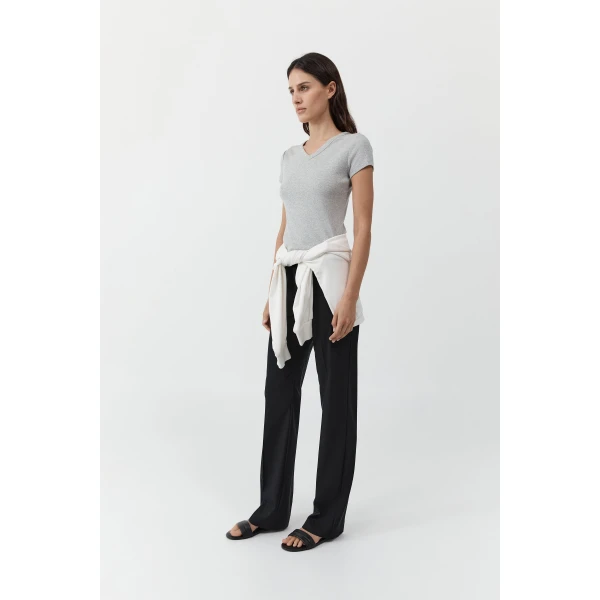 St. Agni Organic Cotton V Neck Tee in Grey Marle, view 4