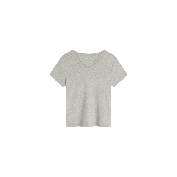 St. Agni Organic Cotton V Neck Tee in Grey Marle