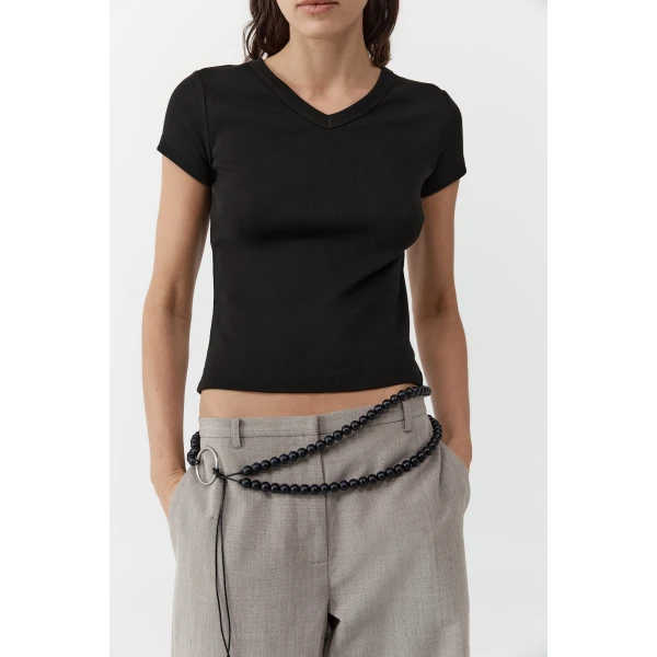 St. Agni Organic Cotton V Neck Tee in Jet Black, view 3