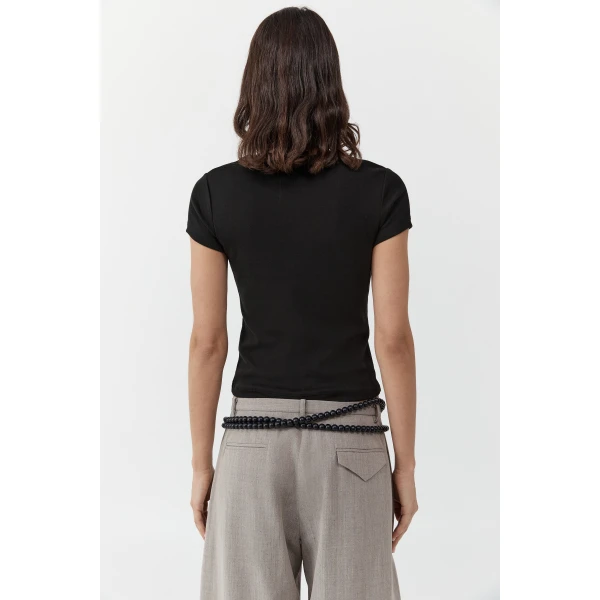St. Agni Organic Cotton V Neck Tee in Jet Black, view 5