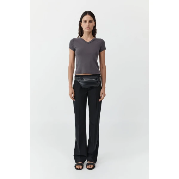 St. Agni Organic Cotton V Neck Tee in Soot, view 2