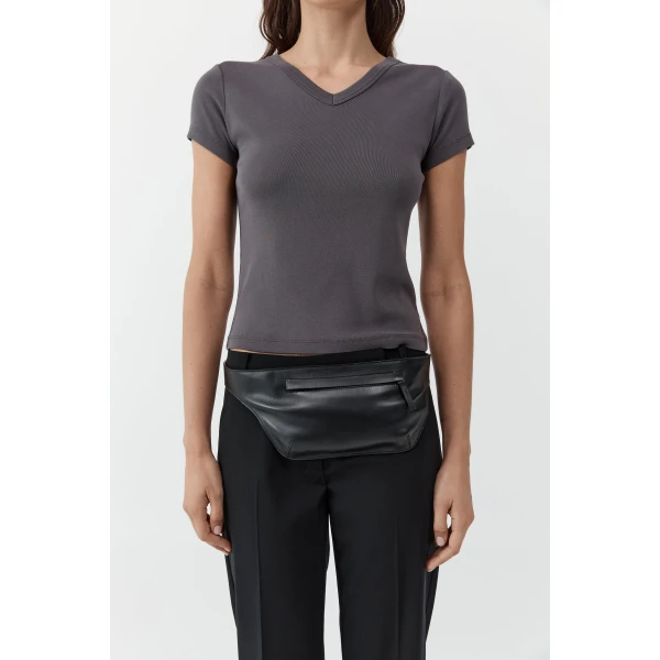 St. Agni Organic Cotton V Neck Tee in Soot, view 3