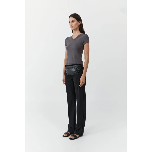 St. Agni Organic Cotton V Neck Tee in Soot, view 4