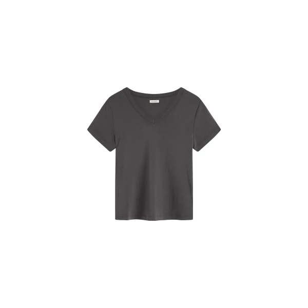 Organic Cotton V Neck Tee in Soot