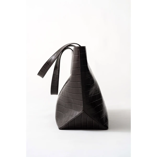 St. Agni Oversized Carryall Tote in Croc Embossed Coffee, view 4