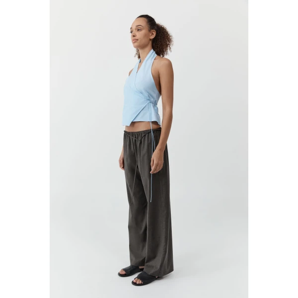St. Agni Oxford Wrap Top in Ciel Blue, view 4