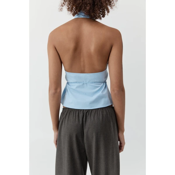 St. Agni Oxford Wrap Top in Ciel Blue, view 5