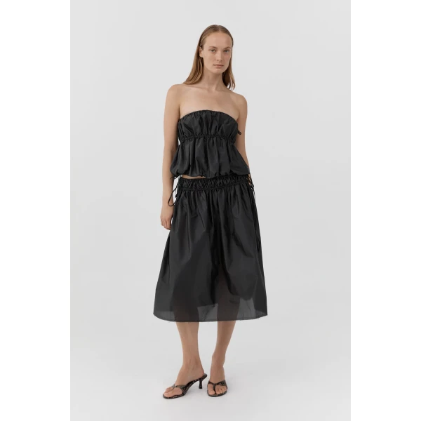 St. Agni Paper Taffeta Drawstring Skirt in Dark Vetiver, view 2