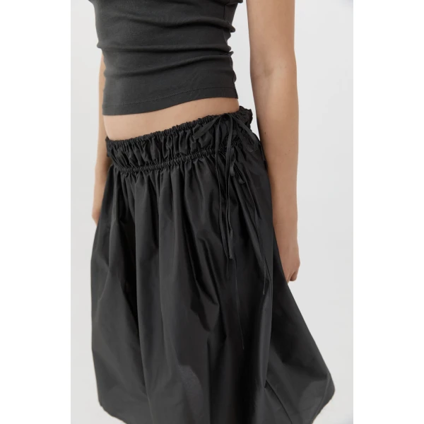 St. Agni Paper Taffeta Drawstring Skirt in Dark Vetiver, view 3