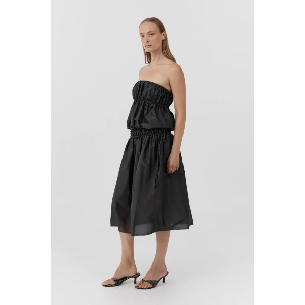 St. Agni Paper Taffeta Drawstring Skirt in Dark Vetiver, view 4