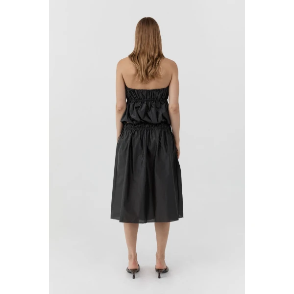 St. Agni Paper Taffeta Drawstring Skirt in Dark Vetiver, view 6