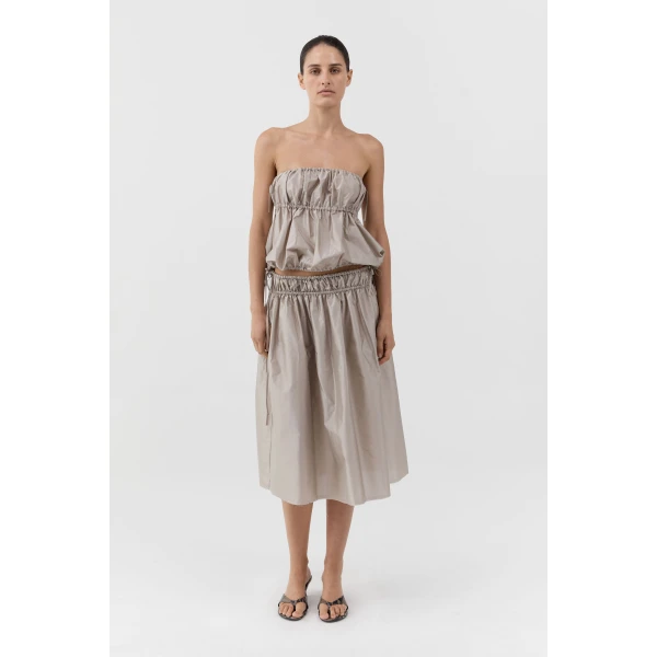 St. Agni Paper Taffeta Drawstring Skirt in Fog, view 2