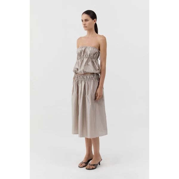 St. Agni Paper Taffeta Drawstring Skirt in Fog, view 4