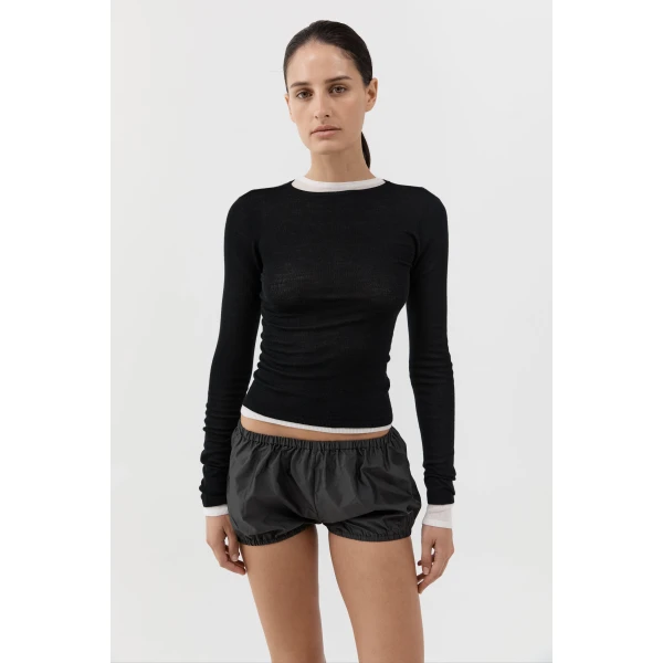St. Agni Paper Taffeta Petite Shorts in Dark Vetiver, view 3