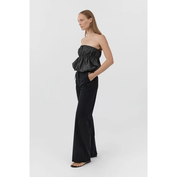 St. Agni Paper Taffeta Strapless Drawstring Top in Dark Vetiver, view 4
