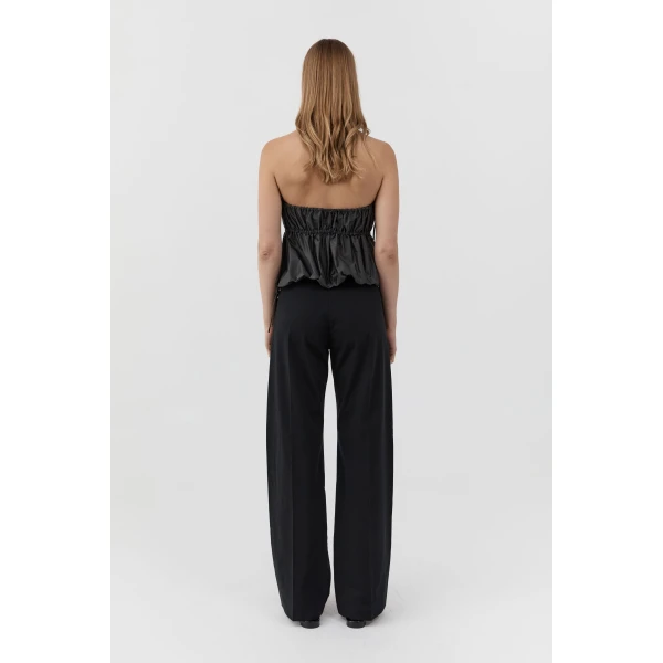 St. Agni Paper Taffeta Strapless Drawstring Top in Dark Vetiver, view 6