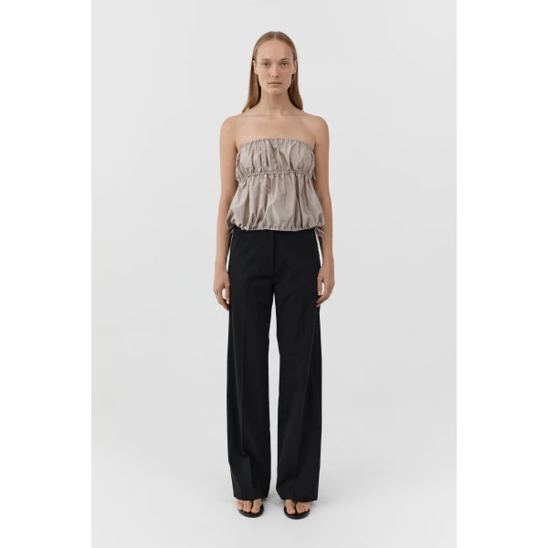 St. Agni Paper Taffeta Strapless Drawstring Top in Fog, view 2
