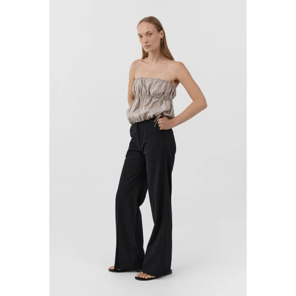 St. Agni Paper Taffeta Strapless Drawstring Top in Fog, view 4
