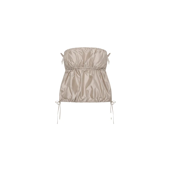 St. Agni Paper Taffeta Strapless Drawstring Top in Fog