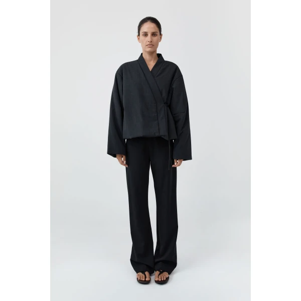 St. Agni Pillow Wool Wrap Jacket in Dark Graphite, view 3