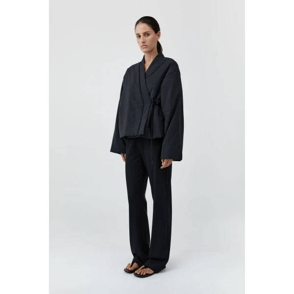 St. Agni Pillow Wool Wrap Jacket in Dark Graphite, view 4