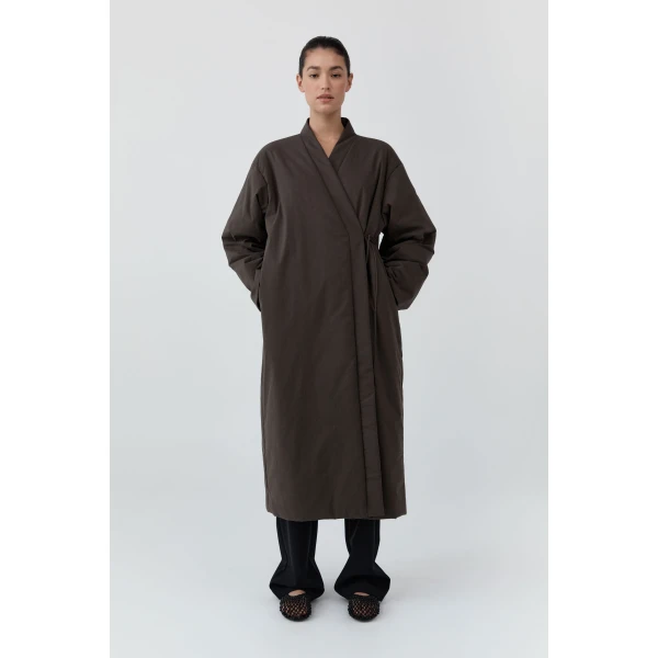 St. Agni Pillow Wrap Coat in Wood, view 2