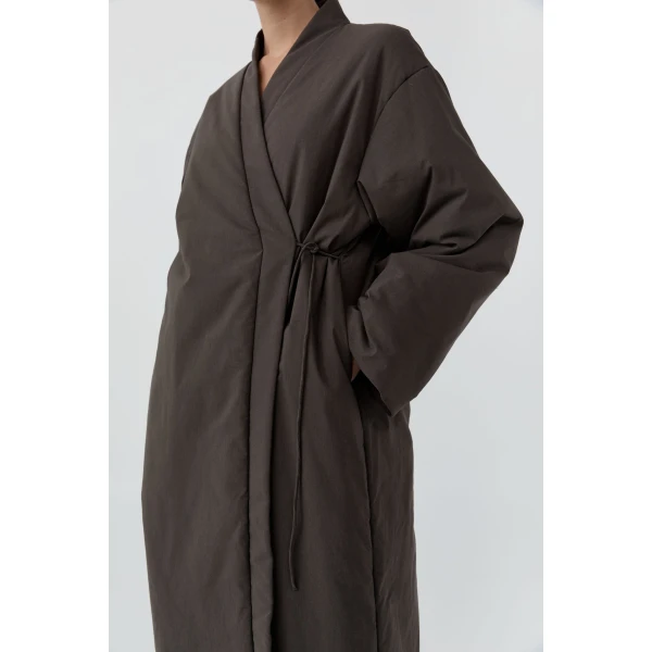 St. Agni Pillow Wrap Coat in Wood, view 3