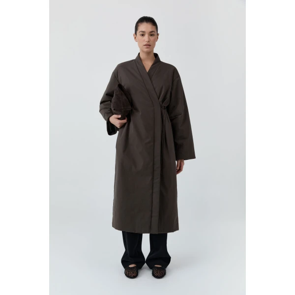 St. Agni Pillow Wrap Coat in Wood, view 6