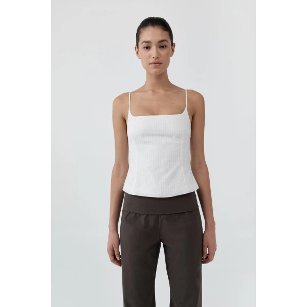 St. Agni Pinstripe Cami in White, view 2