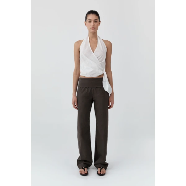 St. Agni Pinstripe Halter Wrap Top in White, view 3