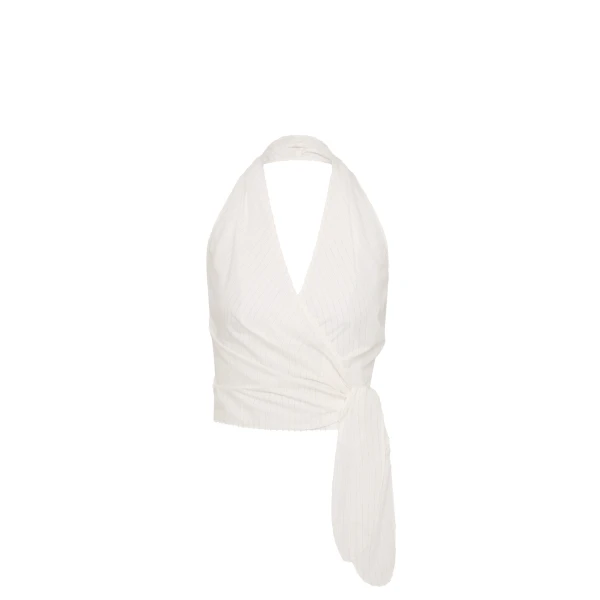 St. Agni Pinstripe Halter Wrap Top in White