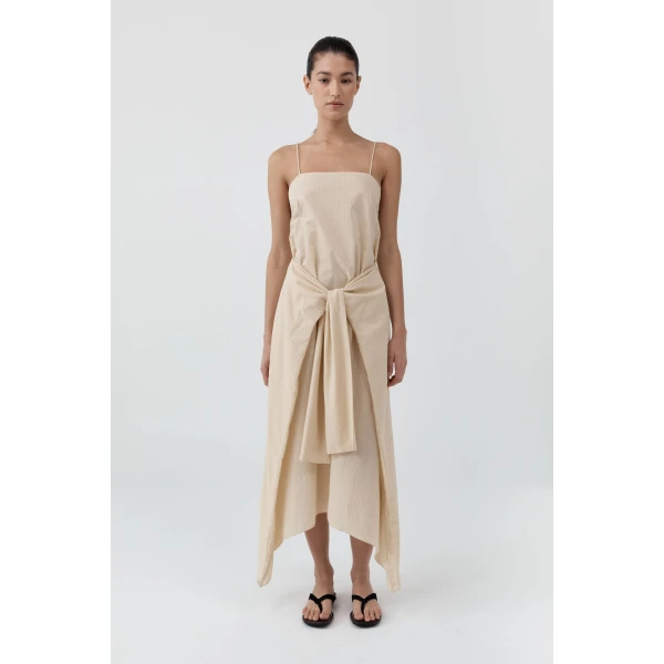 St. Agni Pinstripe Relaxed Cocoon Dress in Straw, view 2