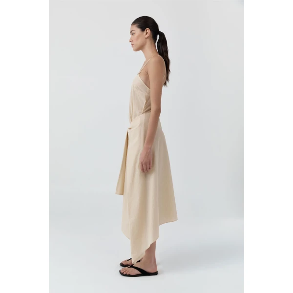 St. Agni Pinstripe Relaxed Cocoon Dress in Straw, view 4