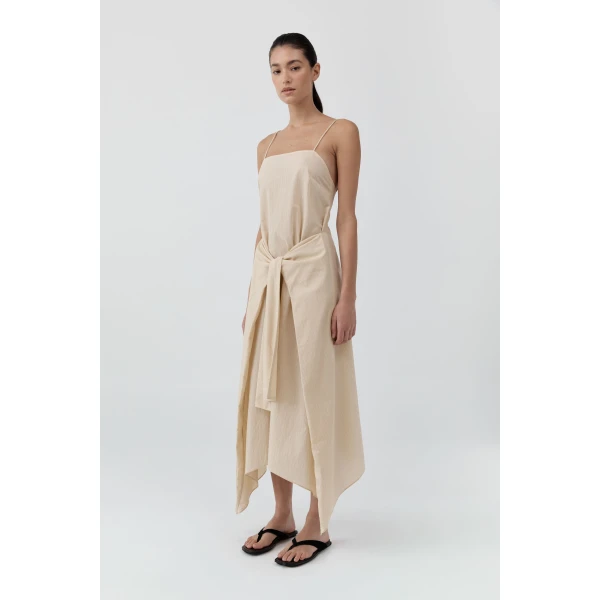St. Agni Pinstripe Relaxed Cocoon Dress in Straw, view 6