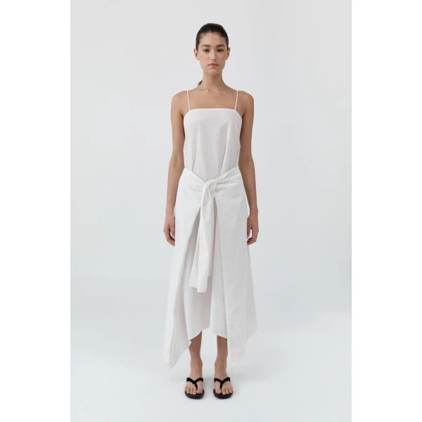 St. Agni Pinstripe Relaxed Cocoon Dress in White, view 2