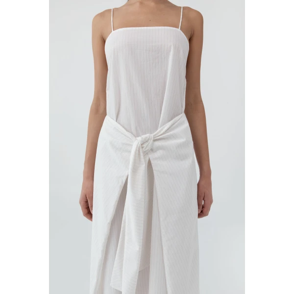 St. Agni Pinstripe Relaxed Cocoon Dress in White, view 3