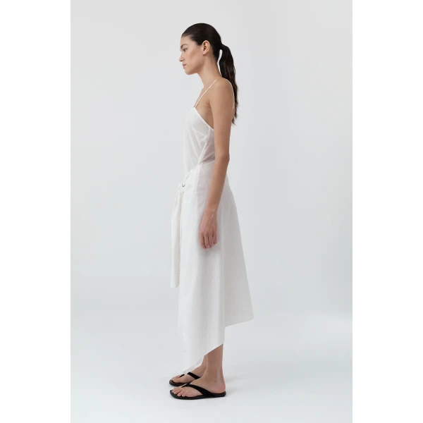 St. Agni Pinstripe Relaxed Cocoon Dress in White, view 4