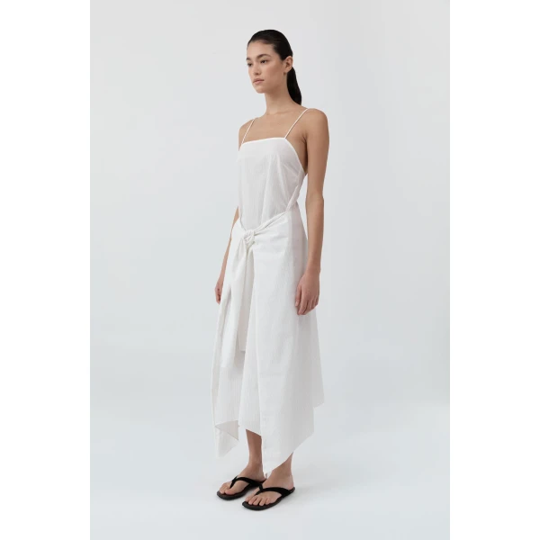 St. Agni Pinstripe Relaxed Cocoon Dress in White, view 6