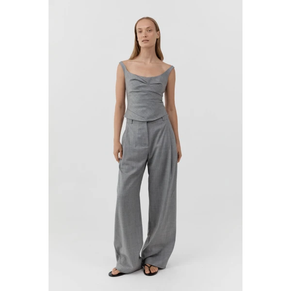 St. Agni Pleat Slouch Pants in Cobblestone, view 2