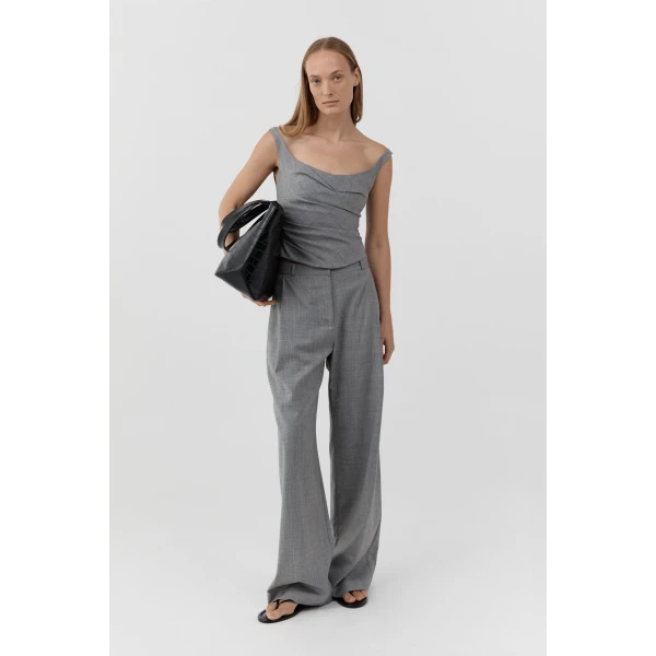 St. Agni Pleat Slouch Pants in Cobblestone, view 4