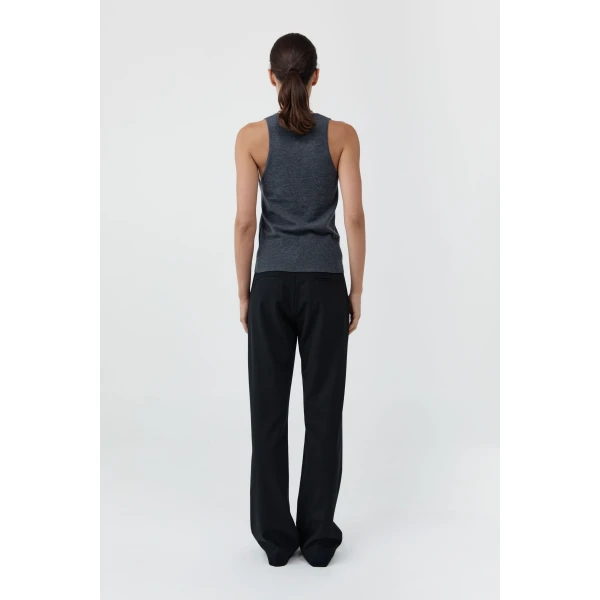 St. Agni Plunge Rouleau Knit Tie Top in Iron Melange, view 5