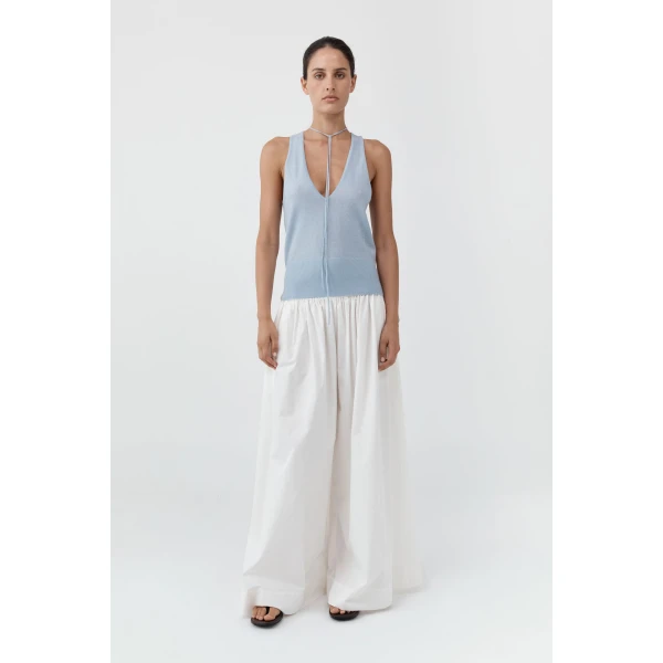 St. Agni Plunge Rouleau Knit Tie Top in Light Steel, view 3