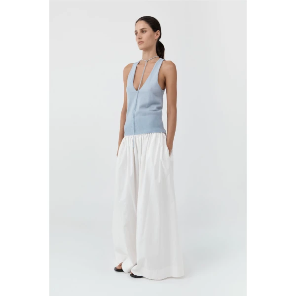 St. Agni Plunge Rouleau Knit Tie Top in Light Steel, view 4