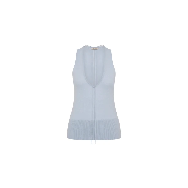 Plunge Rouleau Knit Tie Top in Light Steel