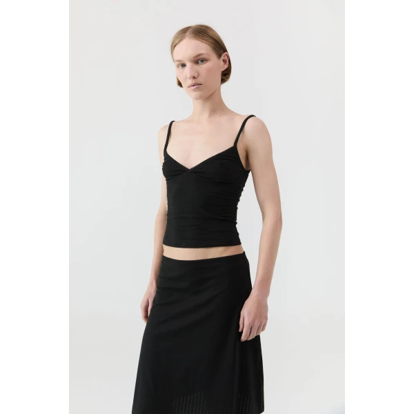 St. Agni Pointelle Cami in Black, view 2